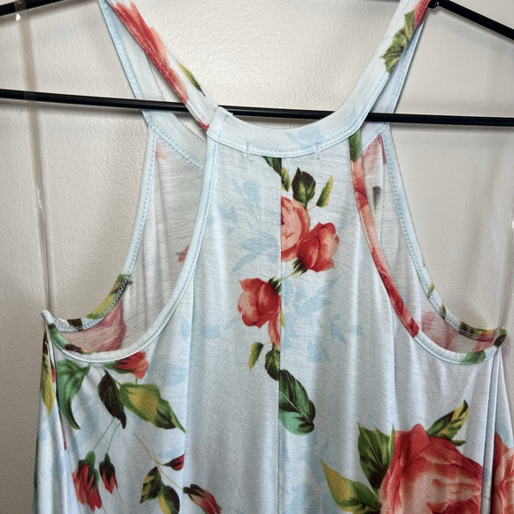 Sweet Claire Floral Tank Top Light Blue Racerback Tunic Flowy Size Small - Picture 7 of 10